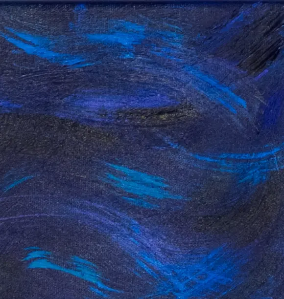 l'immagie rappresenta un quadro moderno originale e fatto a mano di guastave de la reine. il titolo è So liebe ich dich. Colori blu, rossi e gialli.  Dettaglio  7