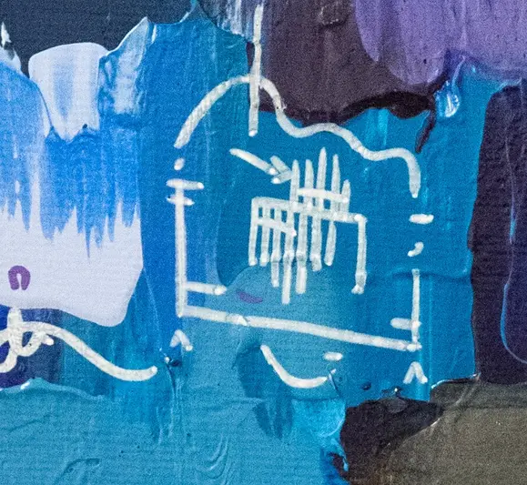 foto del quadro moderno astratto dipinto a mano su tela da gustave de la riene e ispirato a canzone di fabrizio de andre muri de maine. adatto per arredo casa e ufficio. dettaglio