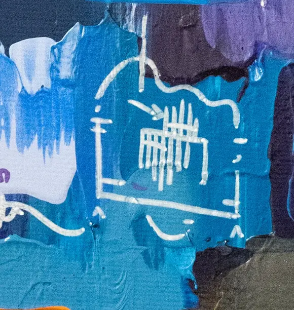 foto del quadro moderno astratto dipinto a mano su tela da gustave de la riene e ispirato a canzone di fabrizio de andre muri de maine. adatto per arredo casa e ufficio. dettaglio
