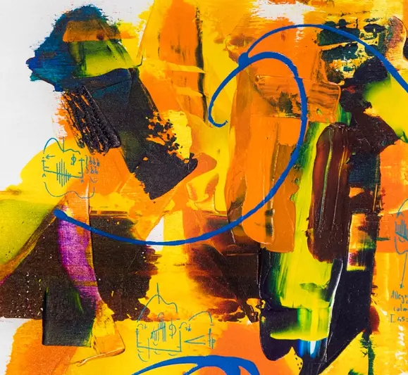 l'immagine raffigura il dettaglio 3 del quadro moderno Voglia di Vivere di Gustave de la Reine in una stanza per bambini. l'opera è originale e fatta interamente a mano