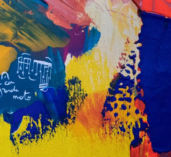 Foto di un dettaglio 4 del quadro moderno With me di Gustave de la Reine. Si tratta di un'opera d'arte originale dipinta a mano