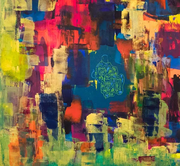 foto che ritrae il quadro di gustave de la reine amore senza fine. quadro moderno astratto e ispirato alla canzone di mina amoreunicoamore