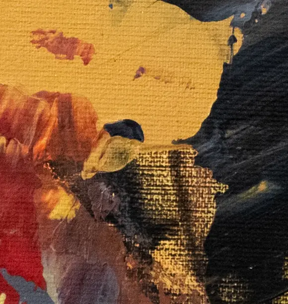 L'immagine rappresenta il quadro moderno e astratto dal titolo the silnce. Dipinto su tela opera originale e fatto a mano,. pezzo unico dell'autore Gustave de la Reine. Dettaglio