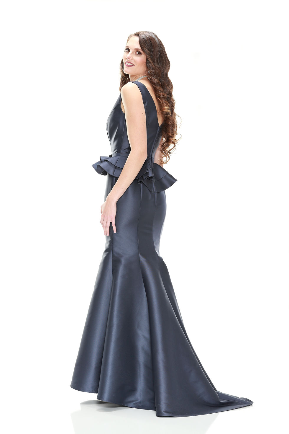 Thumbnail: A high fashion model wearing a Lorellana Couture Mother of the Bride dress