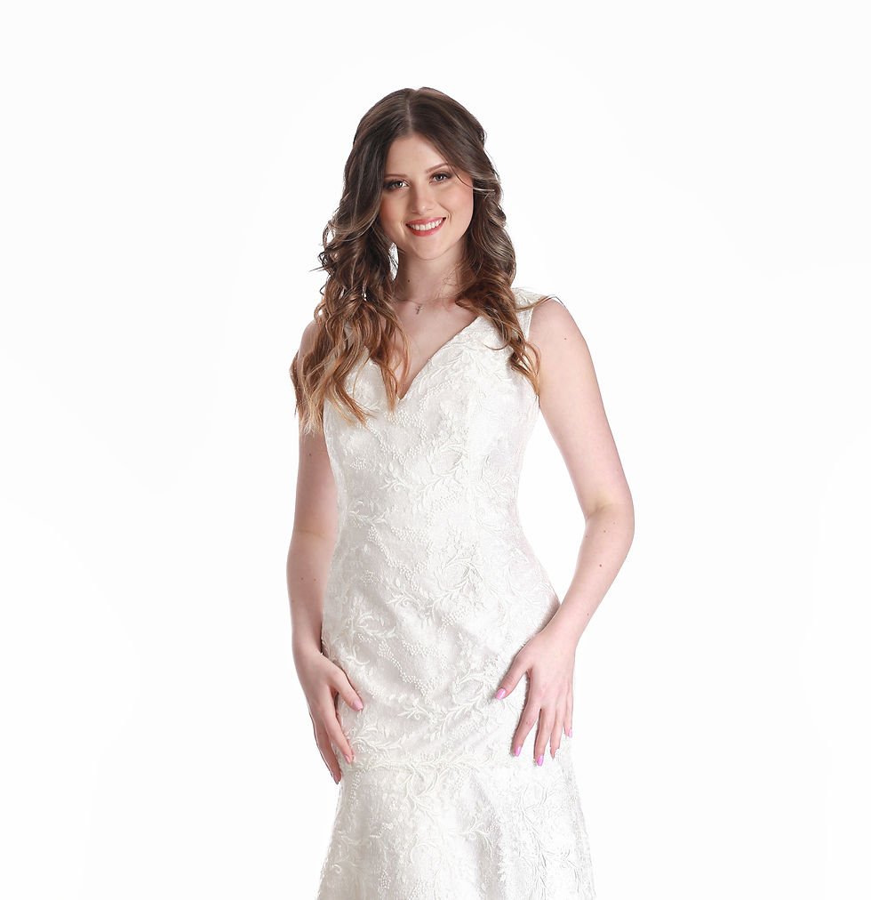 Thumbnail: A high fashion model wearing a Lorellana Couture Mother of the Bride dress