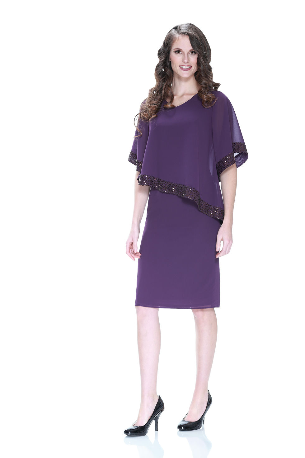 Thumbnail: A high fashion model wearing a Lorellana Couture Mother of the Bride dress