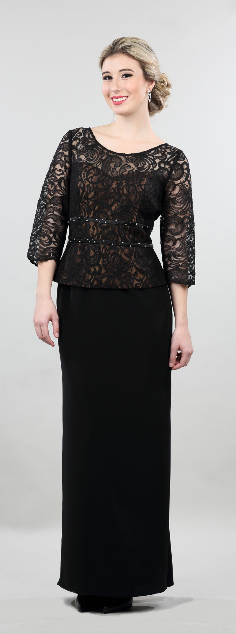 Thumbnail: A high fashion model wearing a Lorellana Couture Mother of the Bride dress