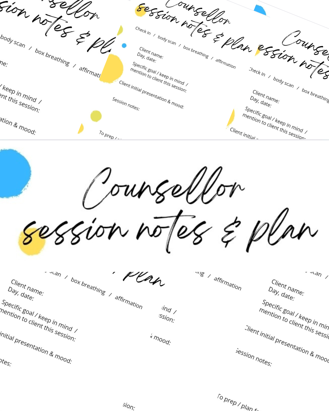 Counsellors: Session notes and plan