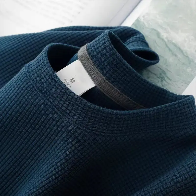 Thumbnail: Men's New Summer Waffle Round Neck Short Sleeve T-Shirt Comfortable Breathable S
