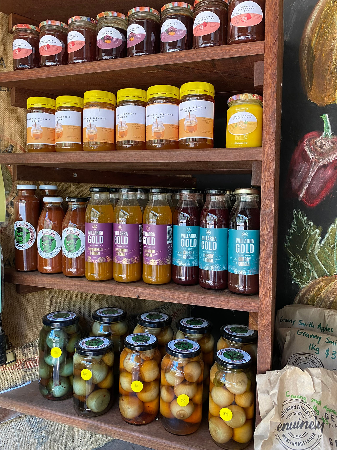 Preserves and cordials in the produce stall