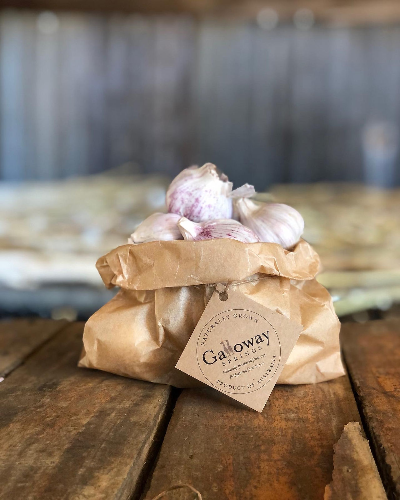 Garlic in the farm stall at Galloway Springs