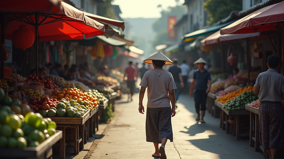 High angle view of a bustling Vietnamese market