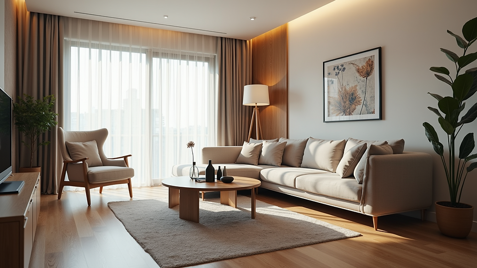 Eye-level view of a beautifully designed living room with modern furniture