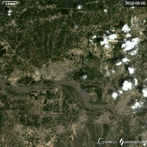 La ville de Nowshera mergé sous l'eau | 06/08/2022-28/08/2022 | Time-lapse | Sentinelhub | 10 m de résolution | Yassine Hammoud