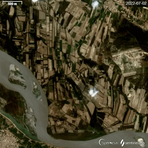 La ville de Nowshera mergé sous l'eau | 02/07/2022-28/08/2022 | Time-lapse | Sentinelhub | 10 m de résolution | Yassine Hammoud