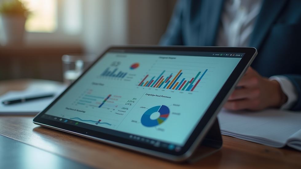 Close-up view of a digital tablet displaying employee performance analytics