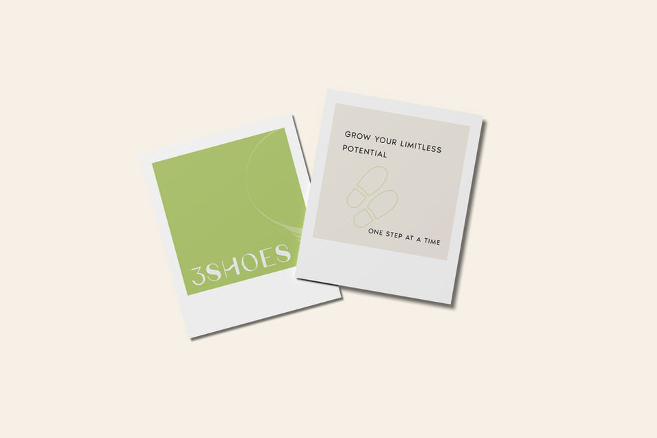 Brand collaterals design 3shoes, business coaching firm, brand design by les Marteau Studio