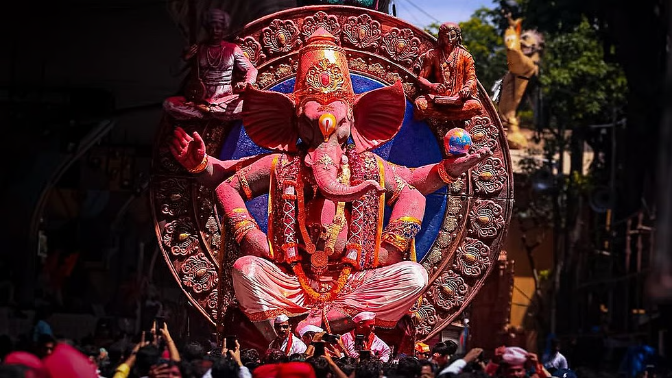 Lalbaug’s iconic Raja Tejukayacha, a 22-foot Ganpati idol made entirely from eco-friendly paper