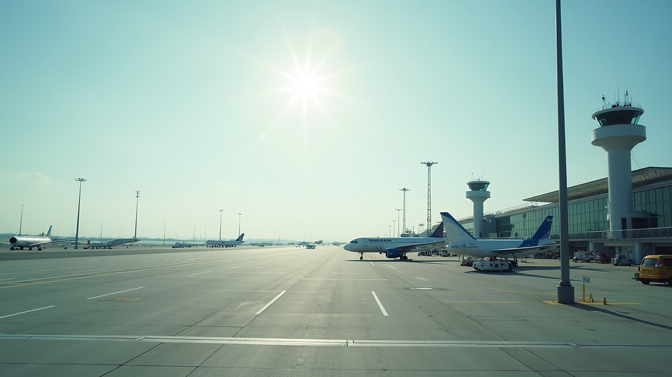 Vista aérea de un aeropuerto moderno con aviones estacionados