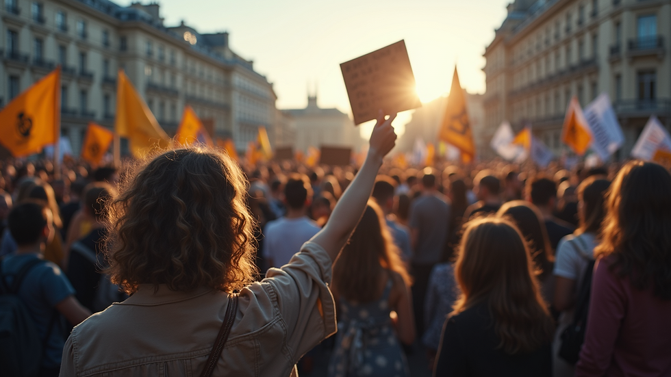 Wide angle view of a crowd gathered at a human rights rally
