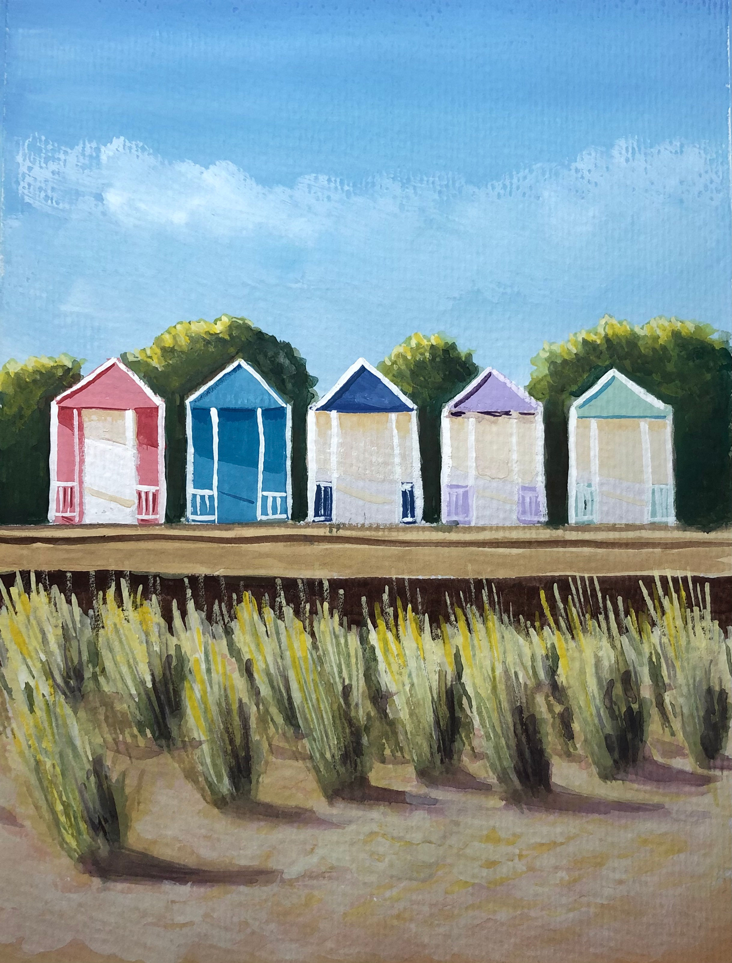 Five Beach Huts A4 print