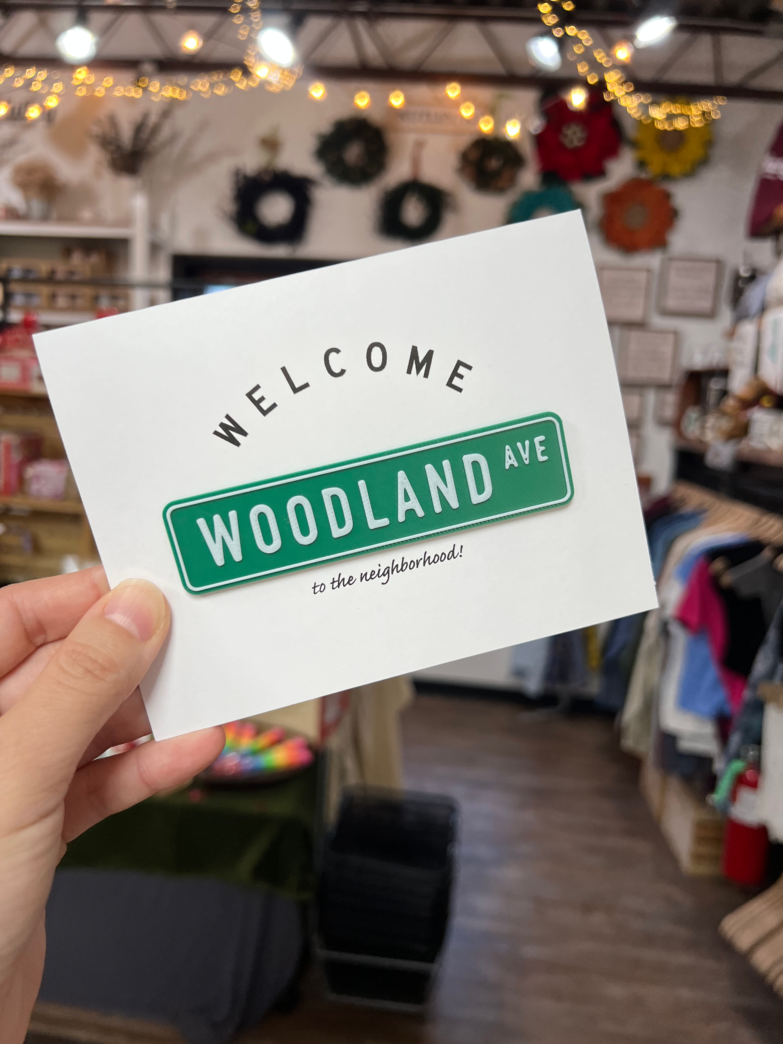 Welcome/Goodbye Neighbor Greeting Card with Street Sign Magnet