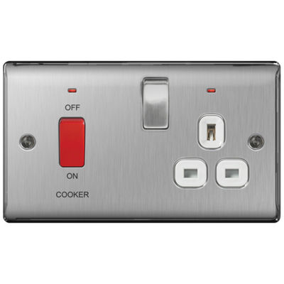 BG Nexus NBS70W 45A DP Cooker Control Unit Socket Brushed Stainless White Insert