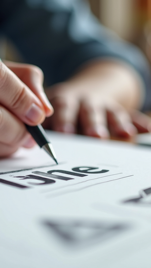 Eye-level view of a designer sketching logo concepts on paper
