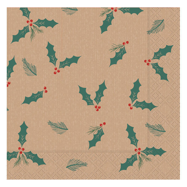 Swantex 33cm Jolly Holly 2 Ply Napkins - Ctn 2000