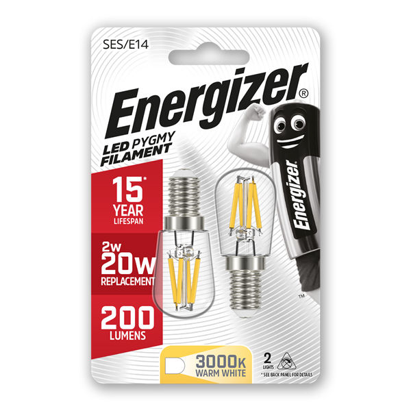 Energizer Filament S12870 LED Candle 4W ES Warm White, 2 pack, 200 lumens, 15 year lifespan, 2 watt replacement for 20 watt