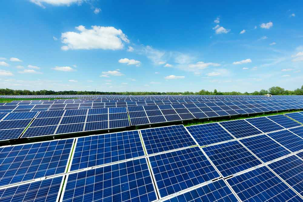 Solar power cells laid out in a field