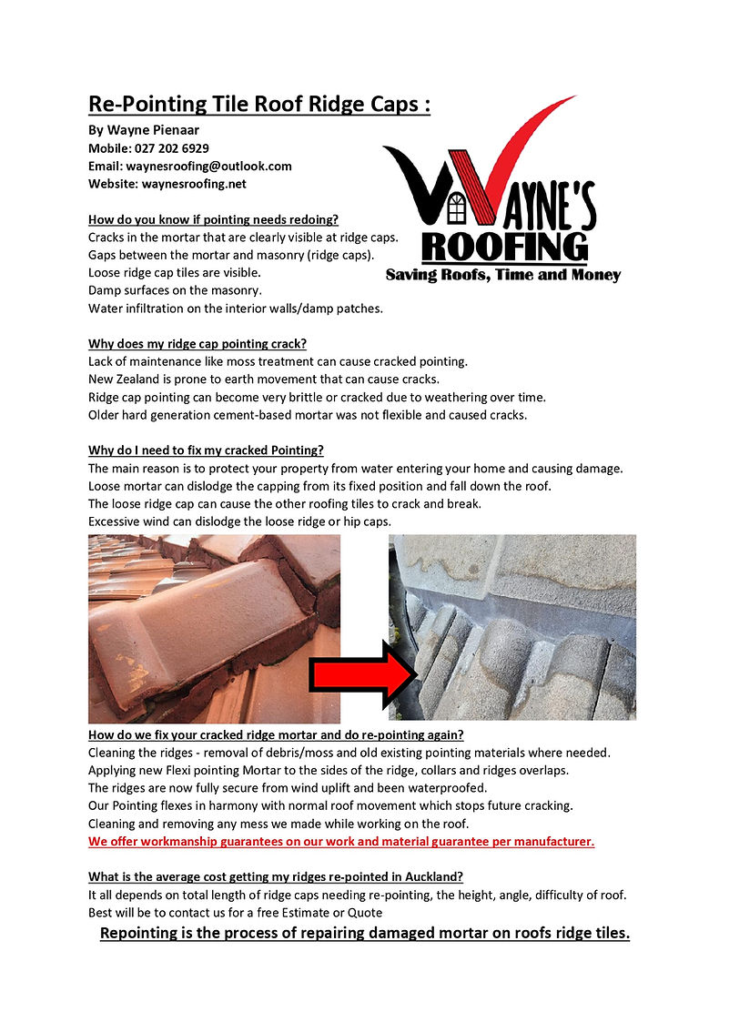 Repointing Auckland Tile Ridge Caps | Waynes Roofing