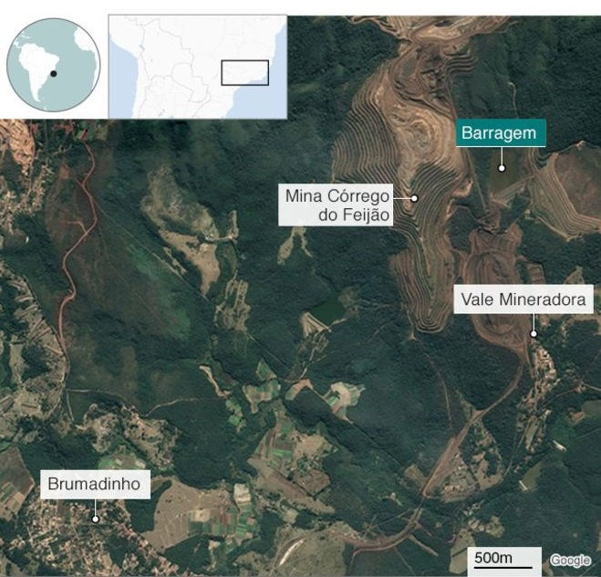 Mapa; região de Brumadinho - MG