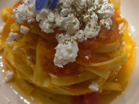 Tagliatelle with Tomato Sauce, Feta, and Oregano