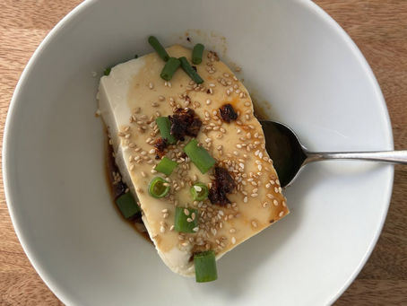 Cold Silken Tofu with Sesame, Scallions & Chili Oil