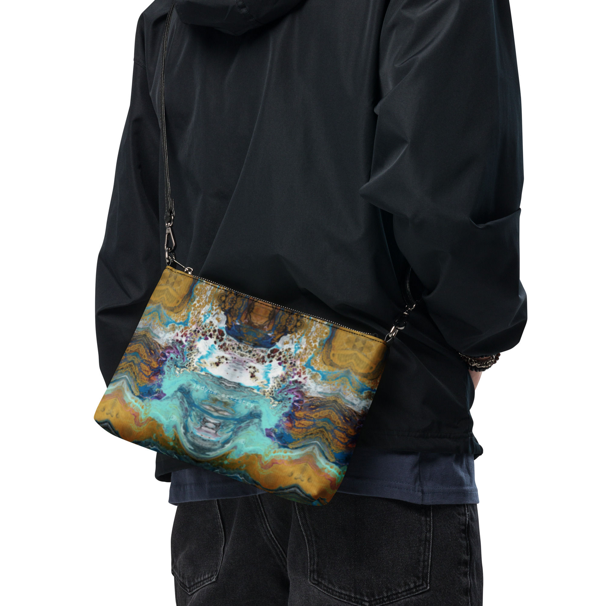 Vegan Leather Crossbody Bag - Liquid Wolf Grin