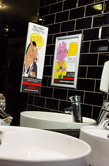 Washroom panel and mirror graphic