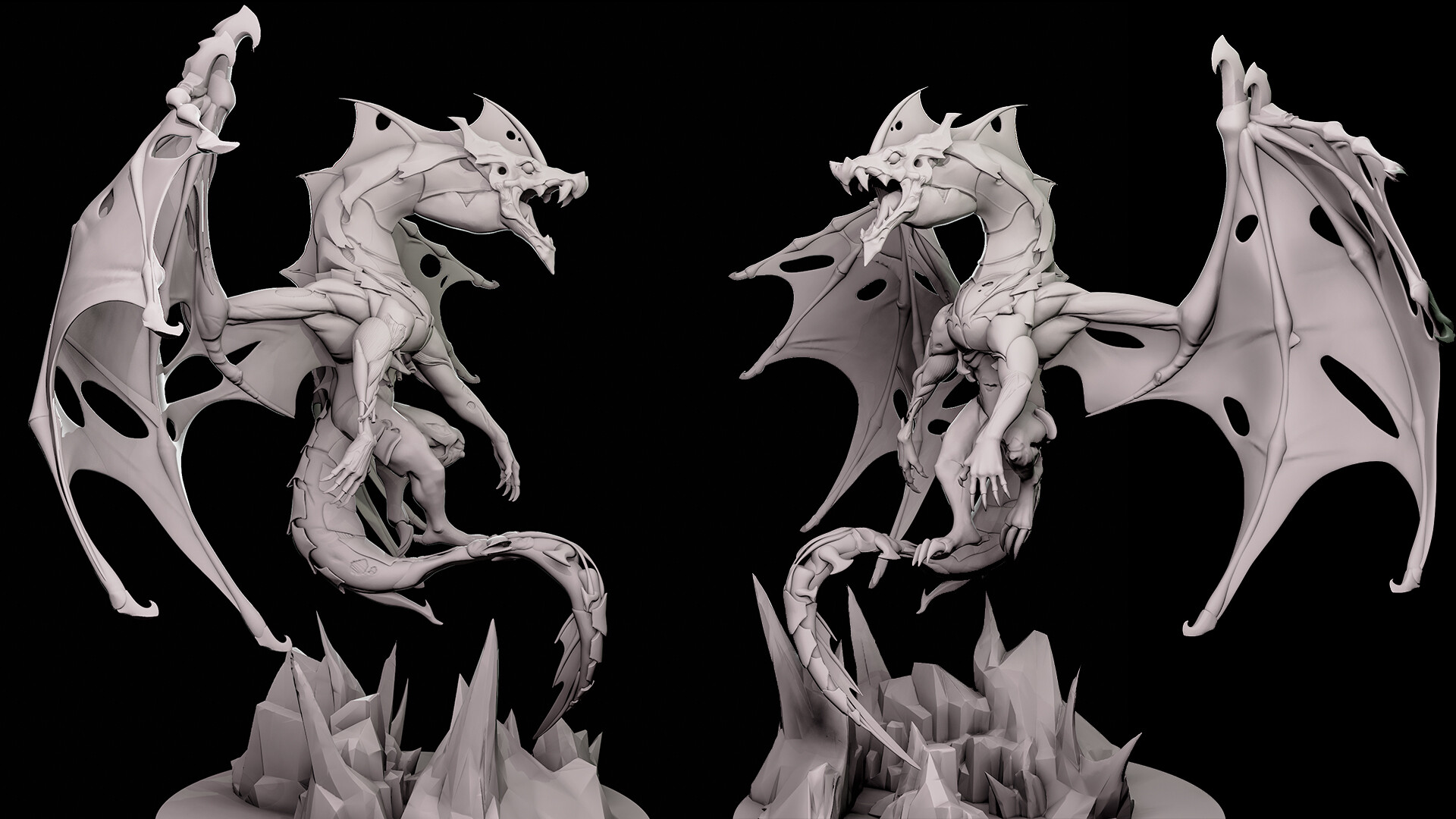 Vorrak, a winged creature sculpt, clay render