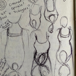 Doodles in black ink of crocheted tops