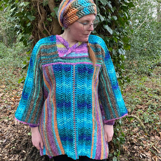 A modified Knarr sweater made into a colourful tunic.