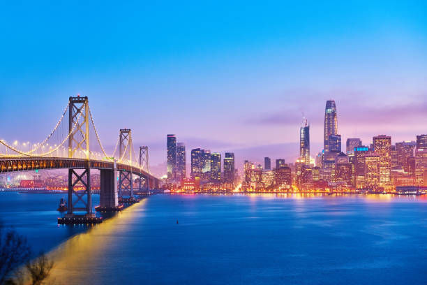 Beautiful City Skyline and "Golden Gate Bridge" at Sunset in San Francisco, California