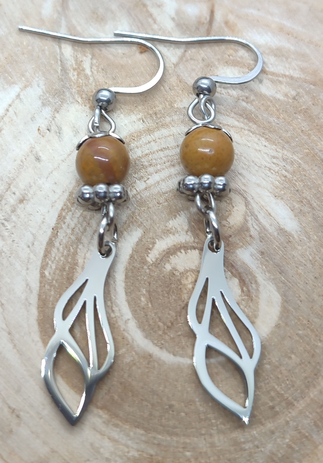 Boucles d'oreilles en jaspe océan et acier inoxydable