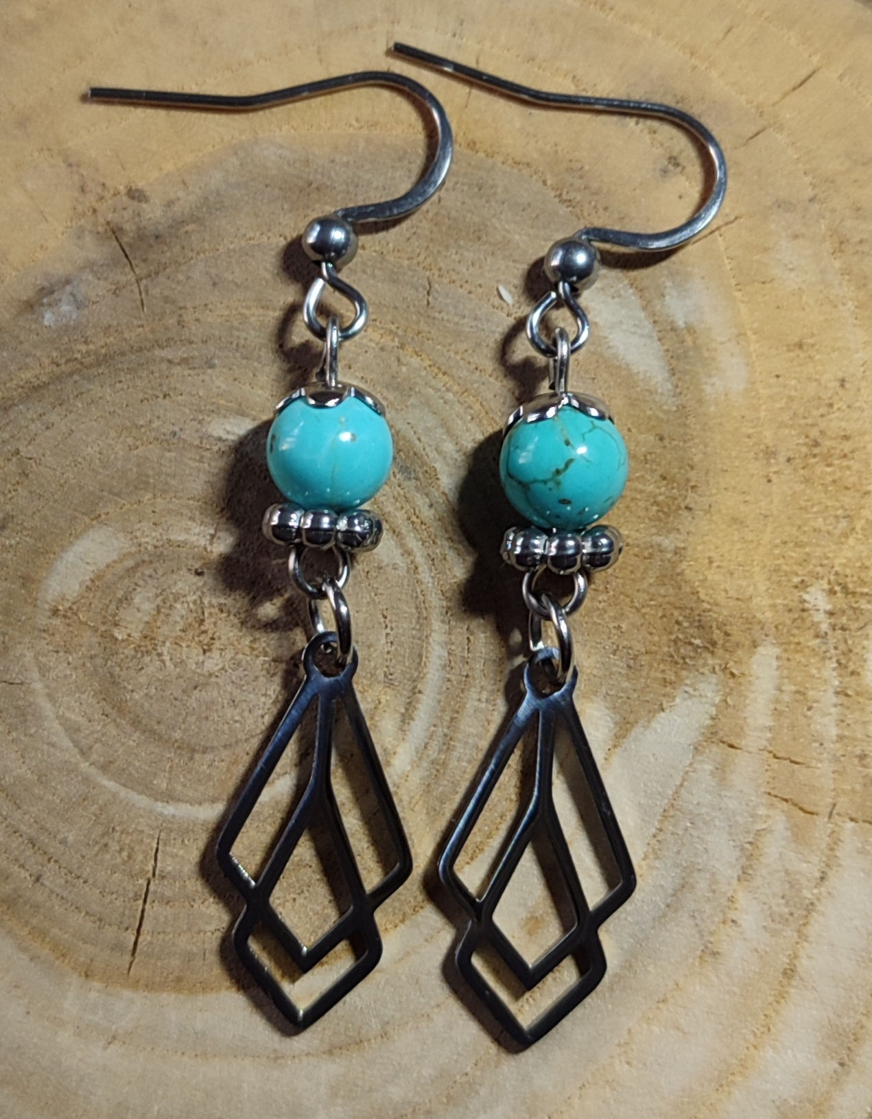 Boucles d'oreilles en turquénite A et acier inoxydable