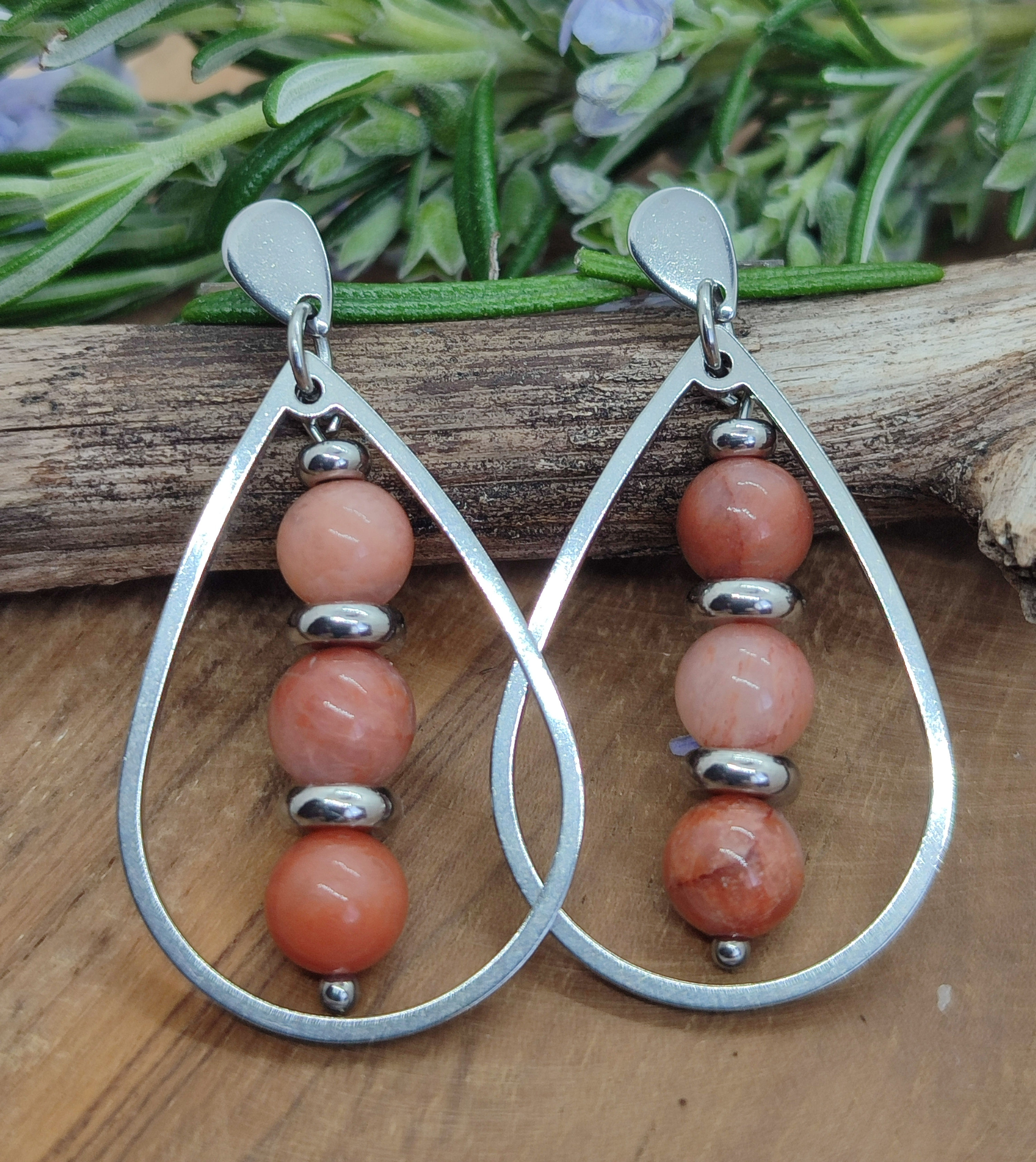 Boucles d'oreilles en perles d'aventurine abricot A