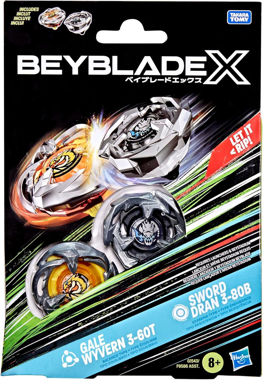 Beyblade X Gale Wyvern 3-60T & Sword Dran 3-80B Dual Pack Battle Tops Set