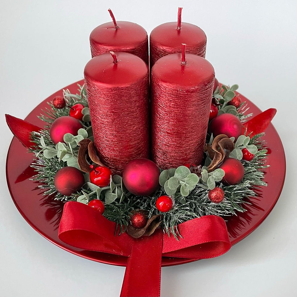 Adventi asztalidísz selyemfényű gyertyával