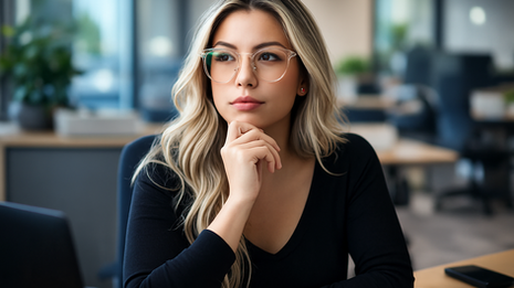 jovem empresária licitante pensando