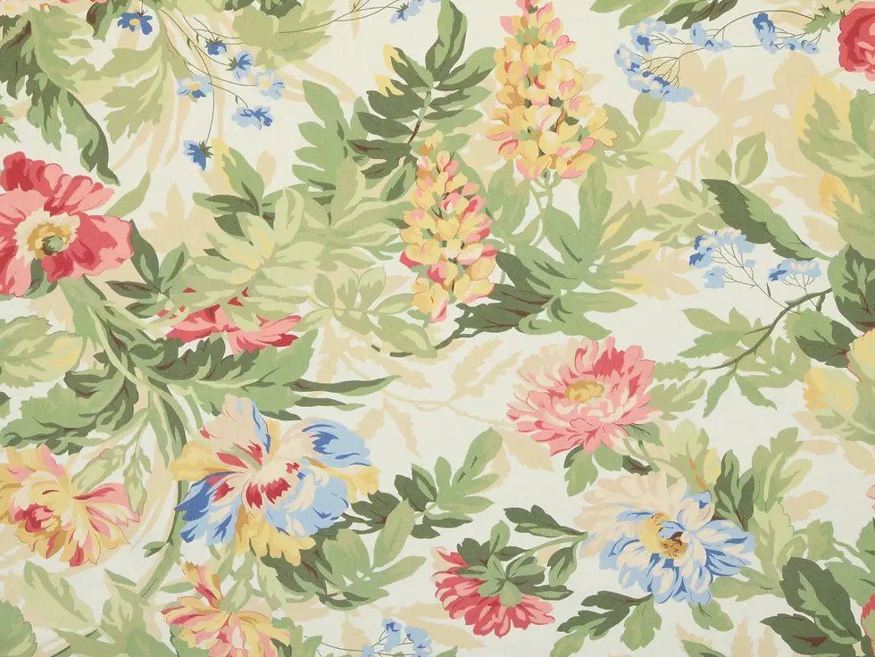 Floral and greenery patterned Virginia in Multi fabric on 100% cotton duck; suitable for drapery, and light upholstery