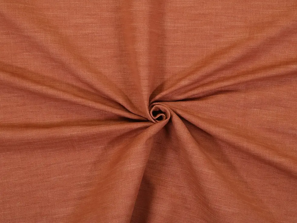 Deep orange-red fabric, Alexander in Adobe by P/Kaufmann, suitable for drapery, pillows, or upholstery.