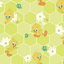Papel tapiz infantil fondo verde con Piolín toons y flores